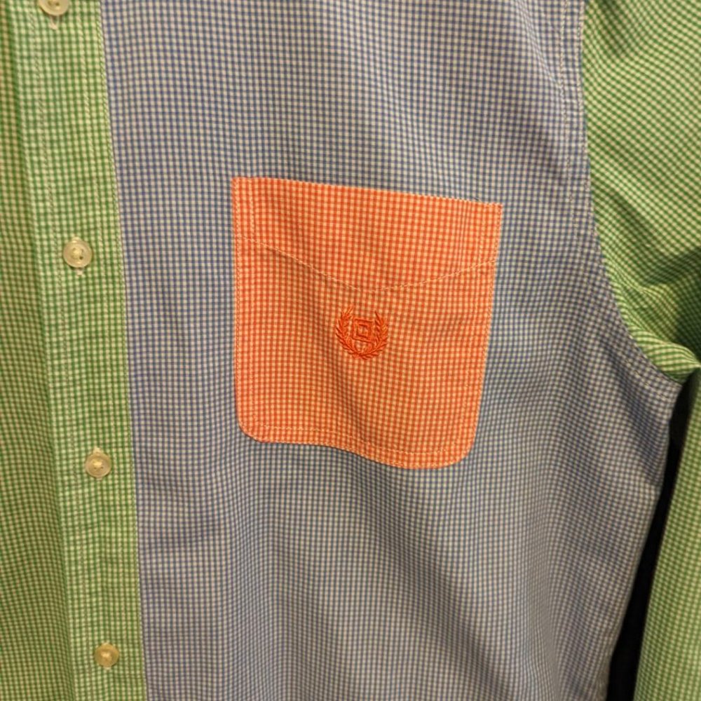 Chaps Colorblock Gingham Preppy Patchwork Button … - image 4